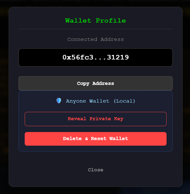 Wallet Profile Menu